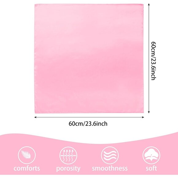 Women's Pink Silk Feeling Scarf 23.6'' Square Satin Scarf Neck Head Bandana - Picture 3 of 7